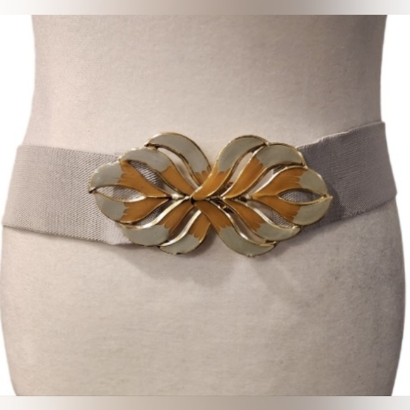 Gray Belt with Metal Gray and Gold Colour Metal Buckle and Elastic Band - Picture 2 of 3